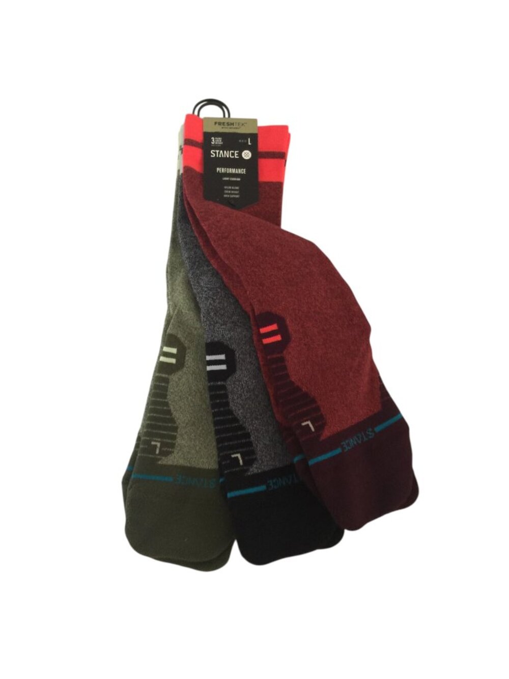 Stance Men's SPEEDY Light Crew Performance 3 Pack Size Large 9-13 Red Black Gree
